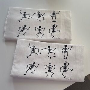 Skeleton Print White Tea Towels
